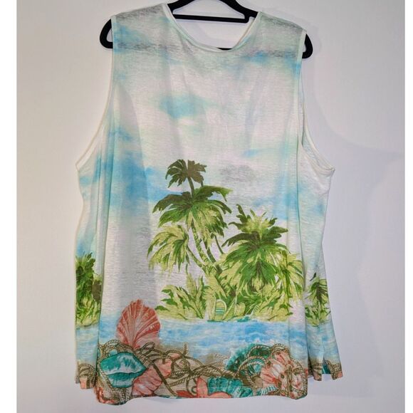 J. Jill Love Linen Tank Top 2X Plus Size 100% Linen Blue Sleeveless Coastal Chic - Picture 4 of 6